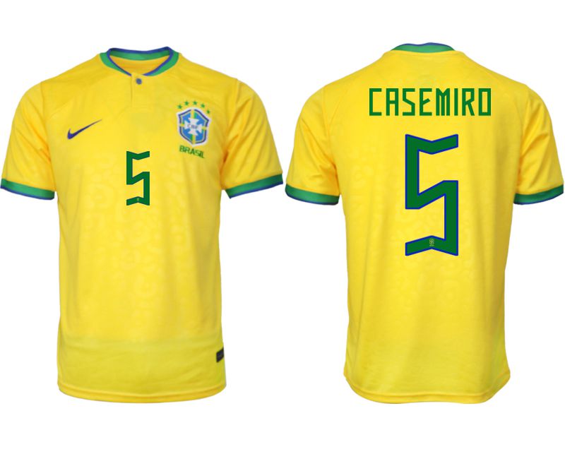 Men 2022 World Cup National Team Brazil home aaa version yellow 5 Soccer Jersey